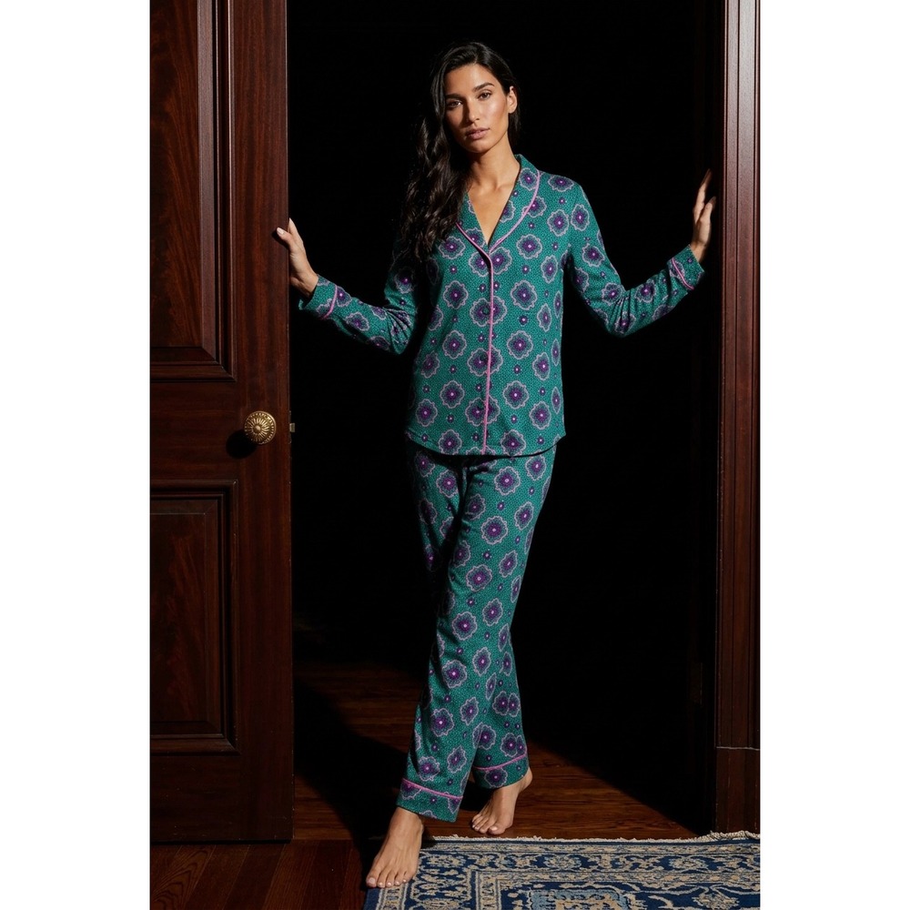 NWT Room Service Pajama Set Womens XS Green Purple Medallion Print